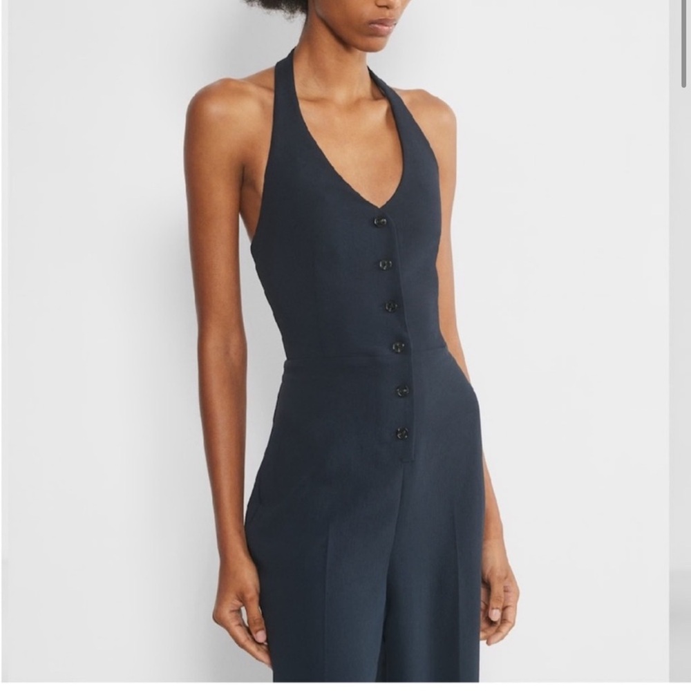 Aritzia Elegant Navy Halter Jumpsuit